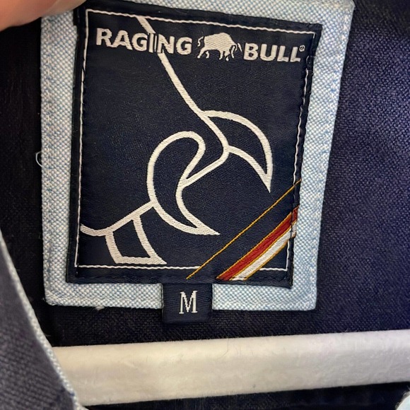 Raging Bull Medium Mens Navy Blue Cotton Long Sleeve Collared Button Up Shirt - Picture 5 of 10